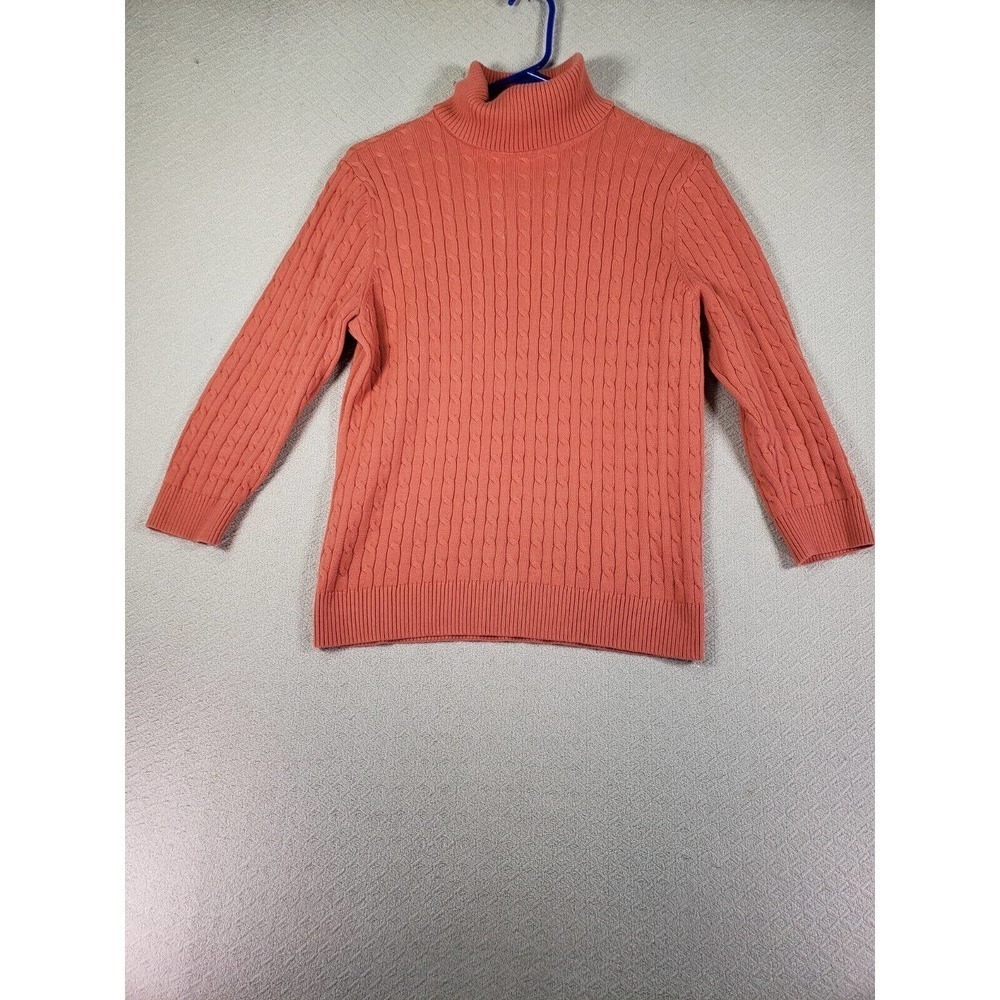 Willi Smith Sweater Medium Orange Mock Neck Long Sleeve Cable Knit Pullover